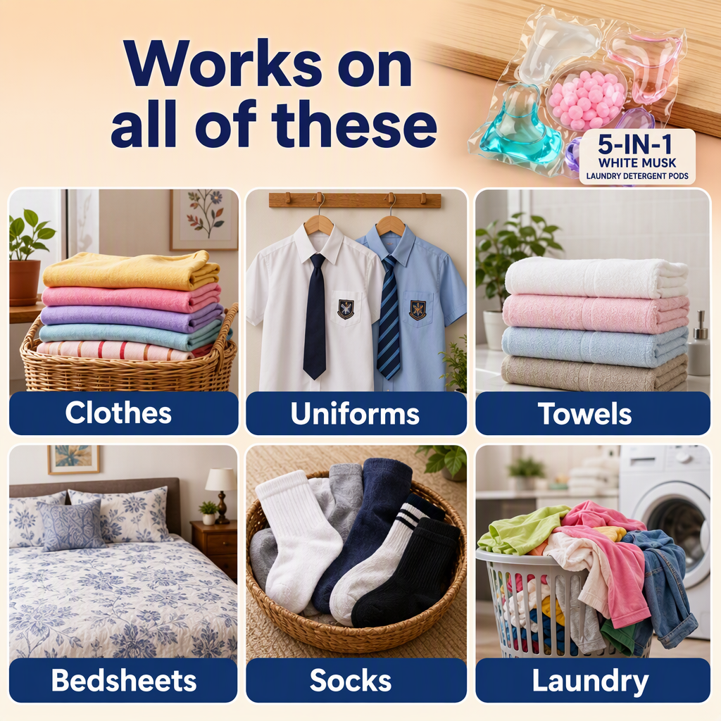 5-in-1 White Musk Laundry Detergent Pods – places