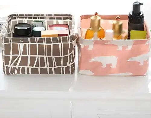 Foldable cotton linen storage bag front view in assorted color