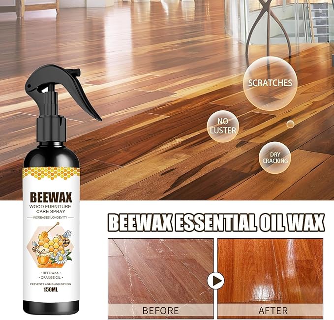 Wiping beeswax polish on a cabinet door