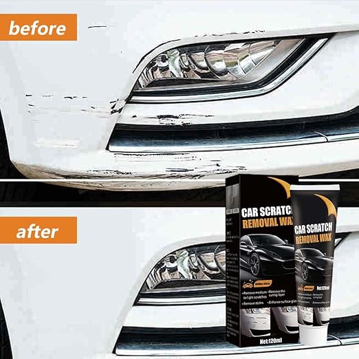 Scratch wax rubbed on car bumper scuff area