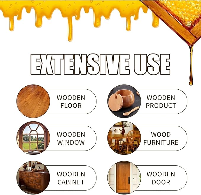 Spraying wood polish on a wooden table