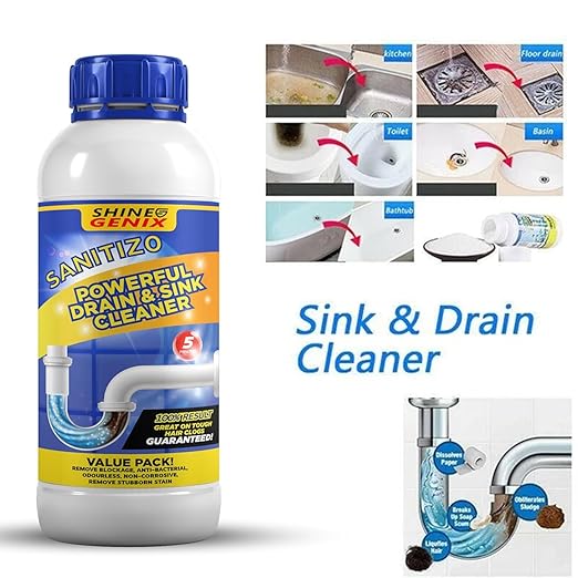 Four drain cleaner bottles pack size view