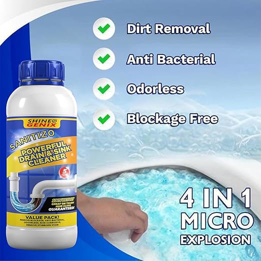 Drain cleaner bottle near bathroom floor drain