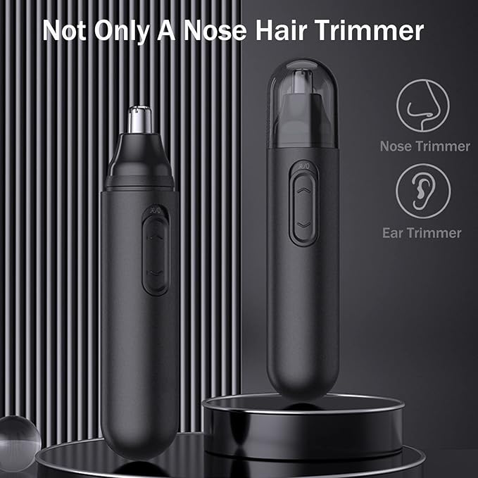 Nose hair trimmer stored with travel pouch