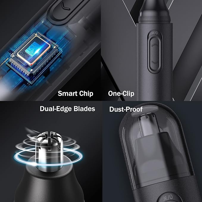 Nose hair trimmer held near face for grooming use