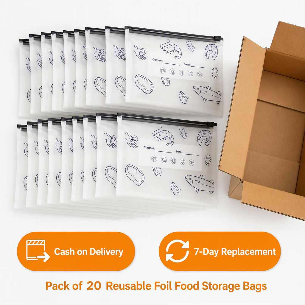 Reusable Foil Zip Lock Vacuum Food Storage Bag(Pack of 20) – box
