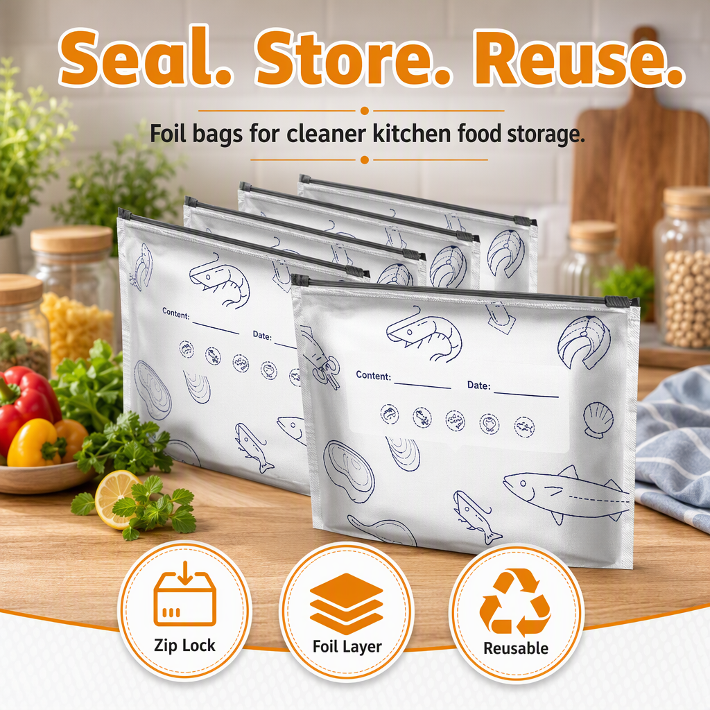 Reusable Foil Zip Lock Vacuum Food Storage Bag(Pack of 20) – hero