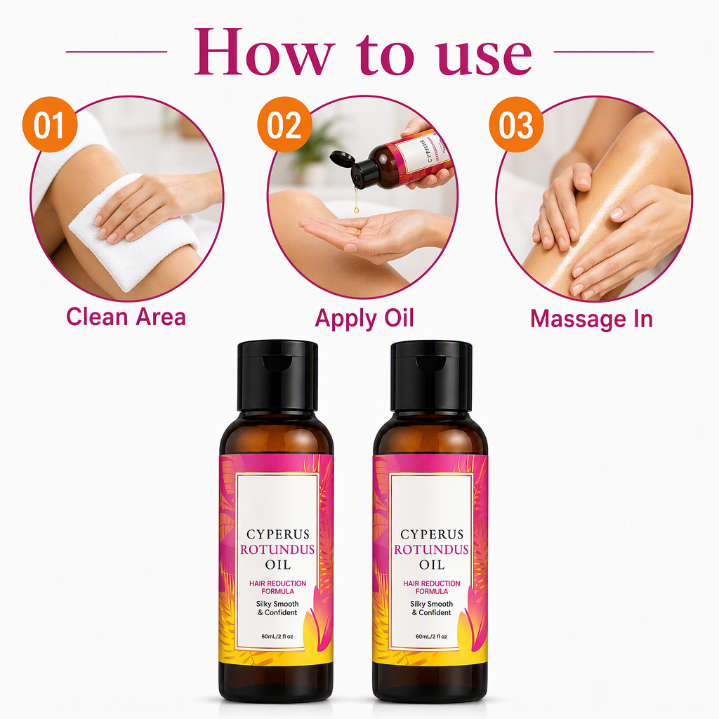 Rotundus Oil for Hair Removal – Natural Soothing Moisturizing Oil Pack of 2 – steps