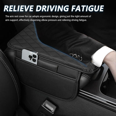 Car Armrest Cushion Mat with Storage Pocket for Maruti Suzuki Swift (7D Black)