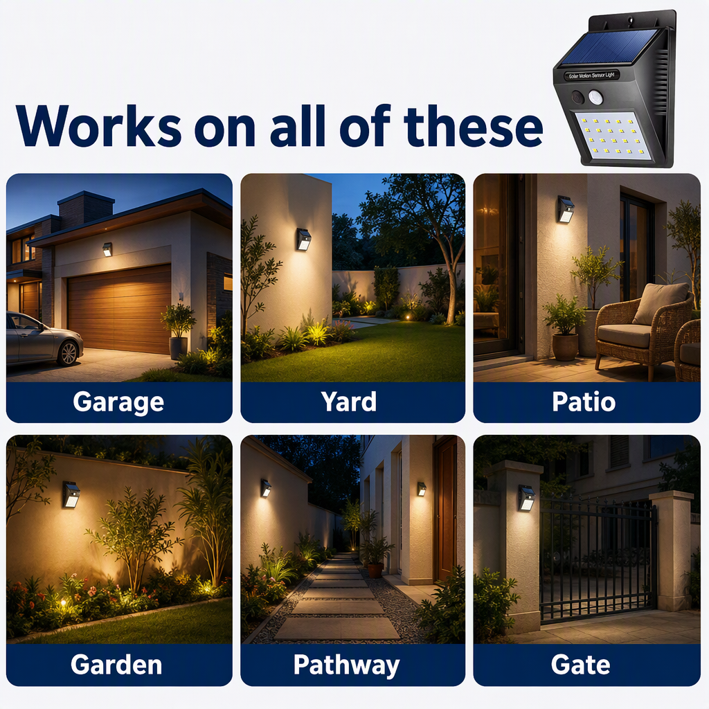 Solar LED Wall Lights Outdoor, Waterproof Wireless Super Bright Security Motion Sensor Light for Garage Yard Patio Garde