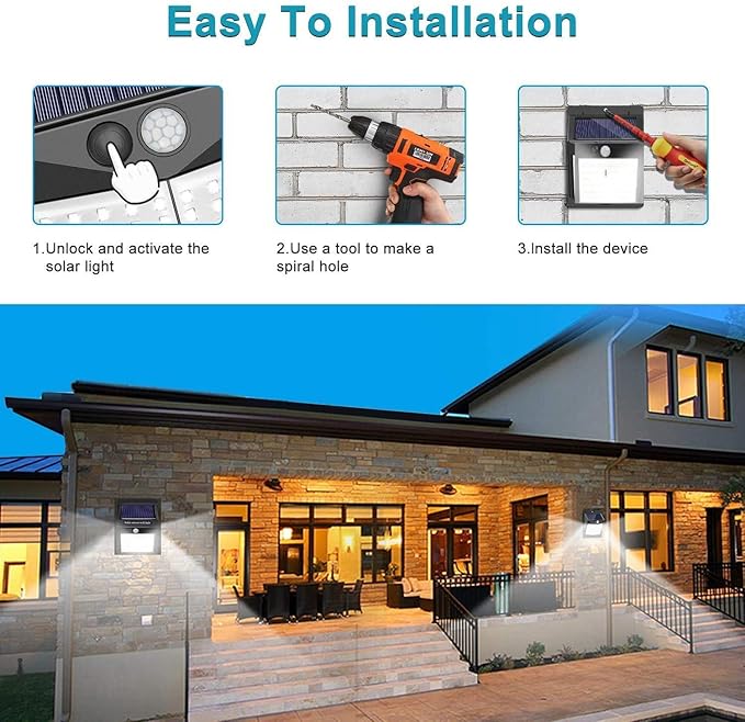 Wireless LED light on garage wall at night