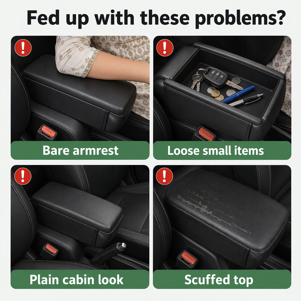 Vehicle Arm Rest Cushion Mat with Storage Pocket For Maru]ti Suzki Swift Color 7D Black – problems