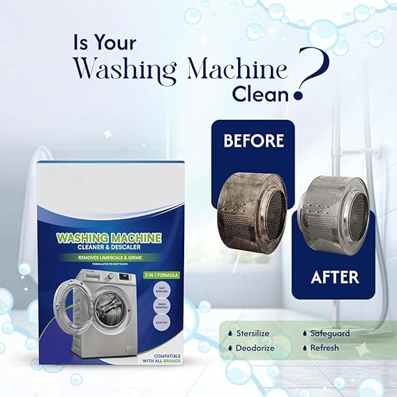 Descaling powder sachet for washing machine cleaning