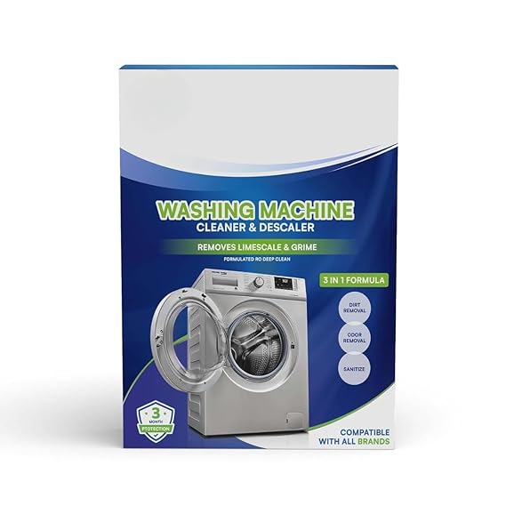 Washing machine cleaner powder pack front view